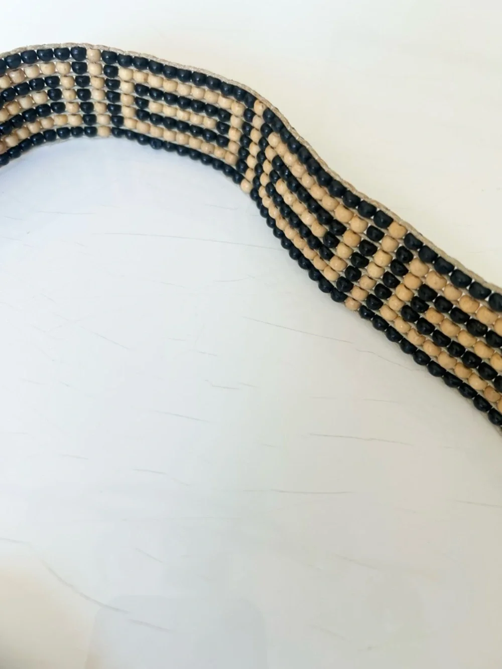 Vintage Boho Black and Beige Beaded Tassel Tie Belt Festivals Coachella